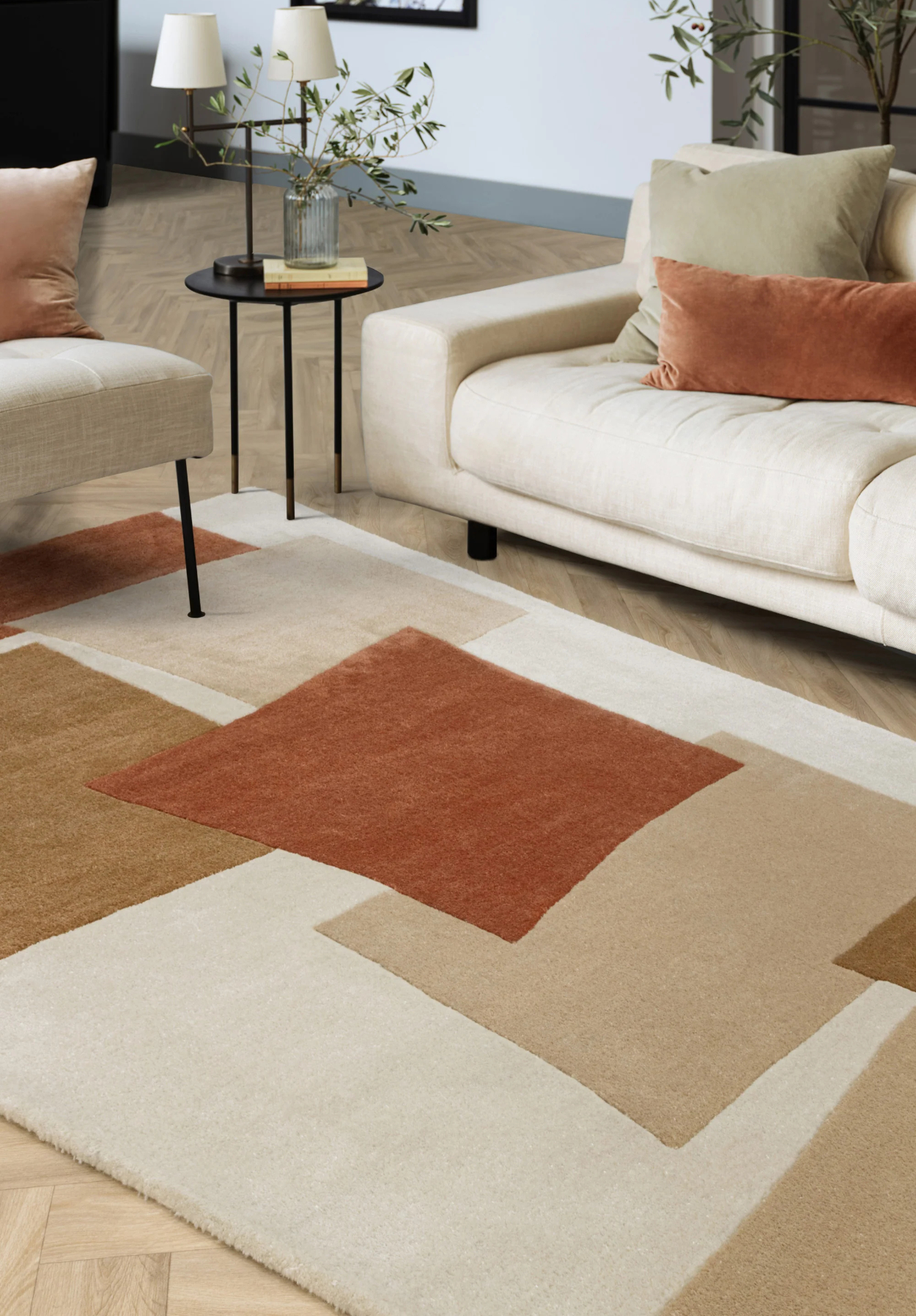 Crimson Prism Hand-Tufted Rug: Eco-Friendly Sophistication
