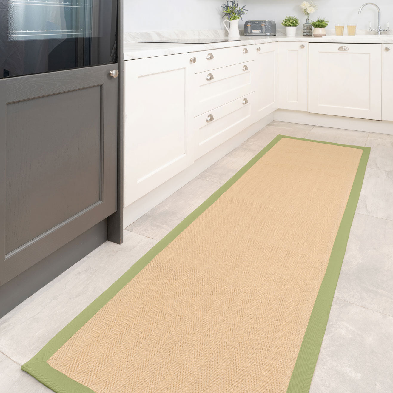 Green Cotton Border Natural Jute Area Rug