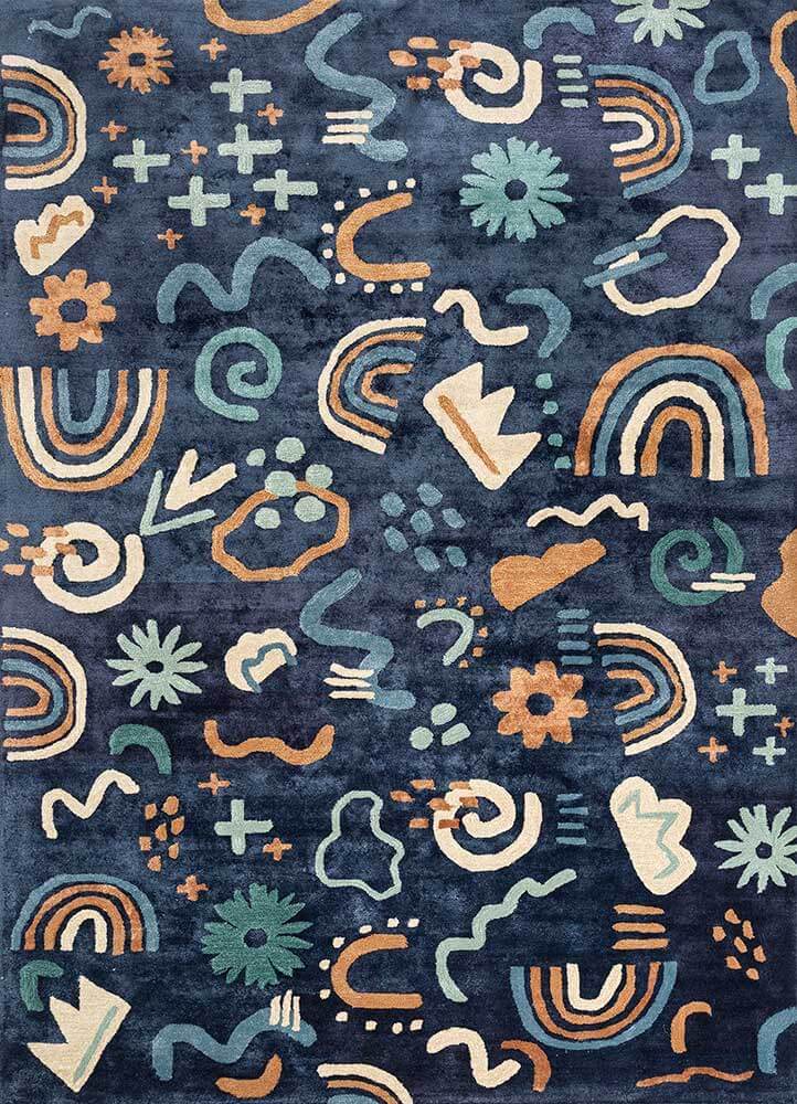 Deep Navy/Apricot Gelato Hand Tufted Rugs