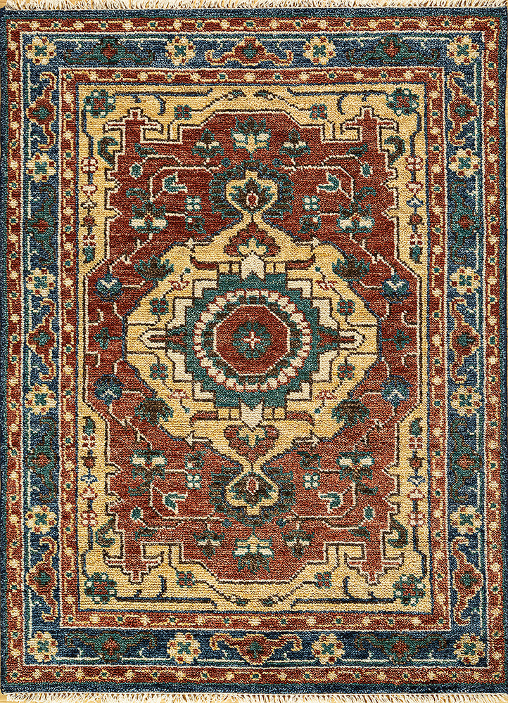 Medium Ruby/Navy Blue Hand Knotted Rugs