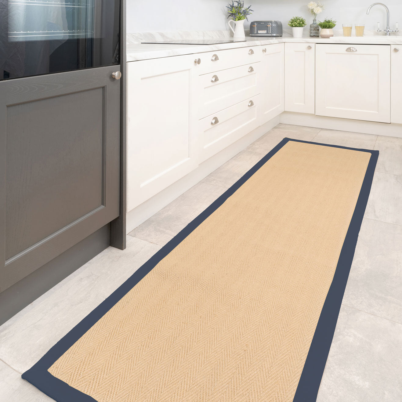 Navy Border Jute Rug