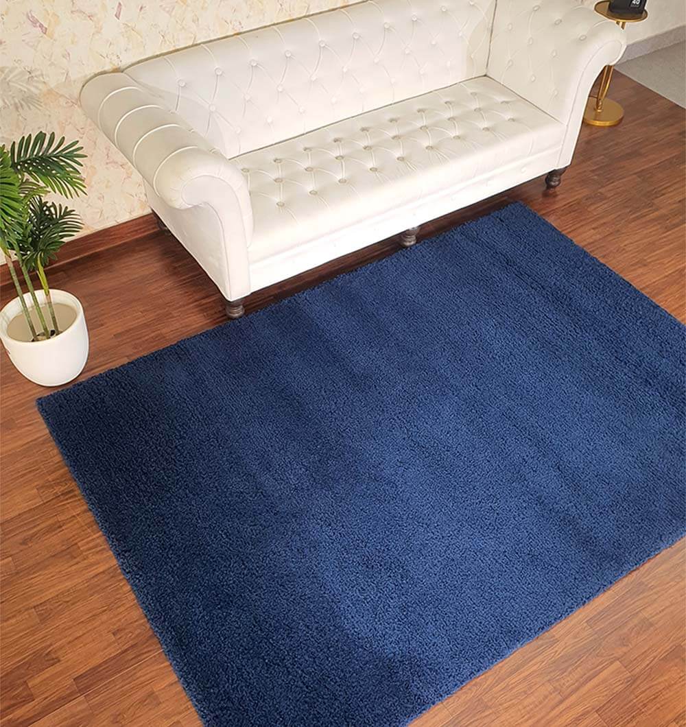 Navy Blue Handmade Shaggy Rug For Livingroom