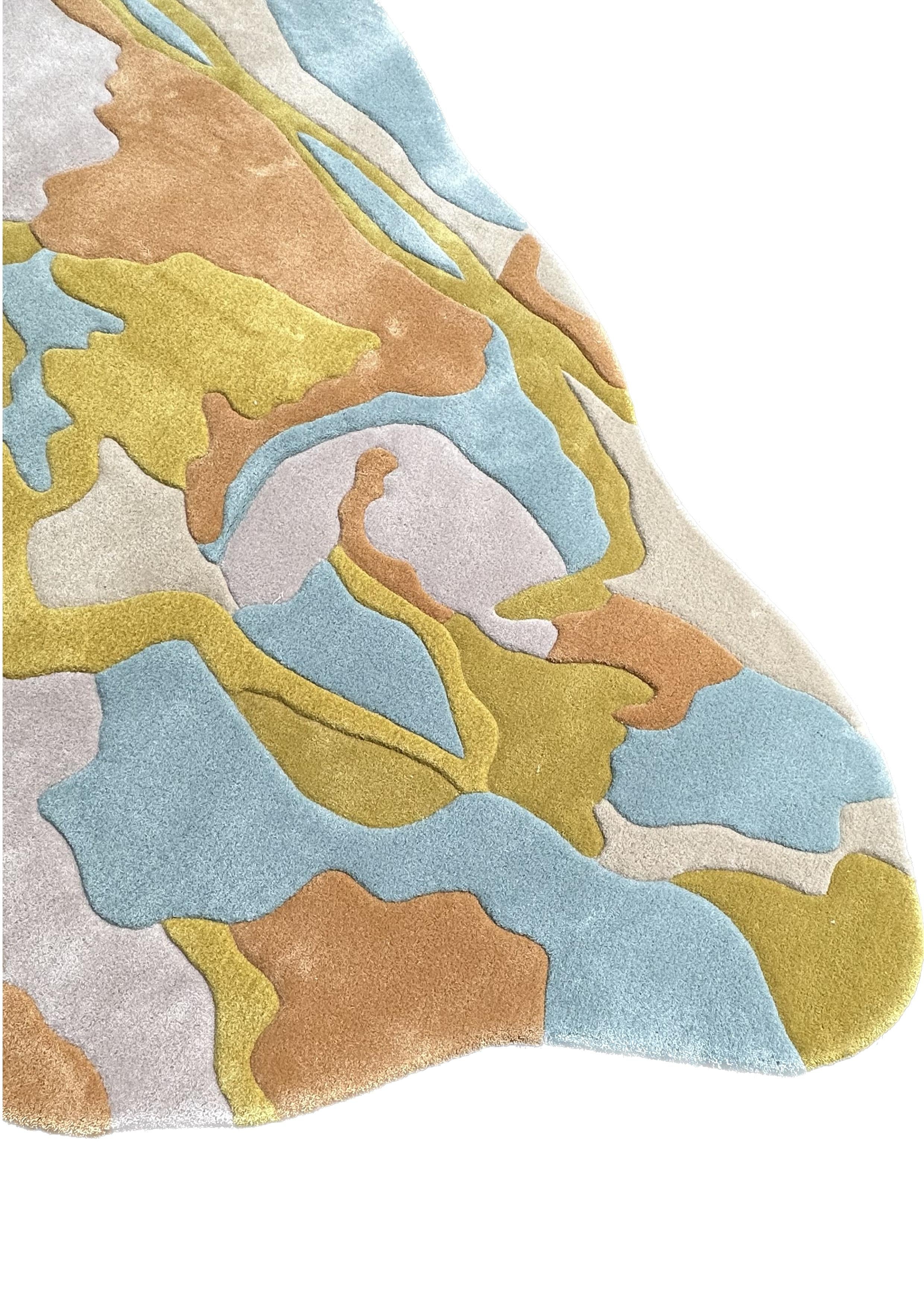 Irregular Abstract Organic Shape Hand Tufted Wool Rug Pastel Colours