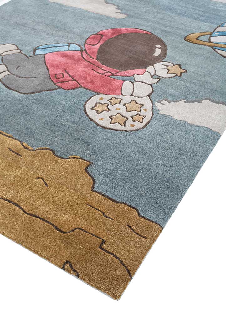 Sea Blue/Dark Amber Gold Hand Tufted Rugs