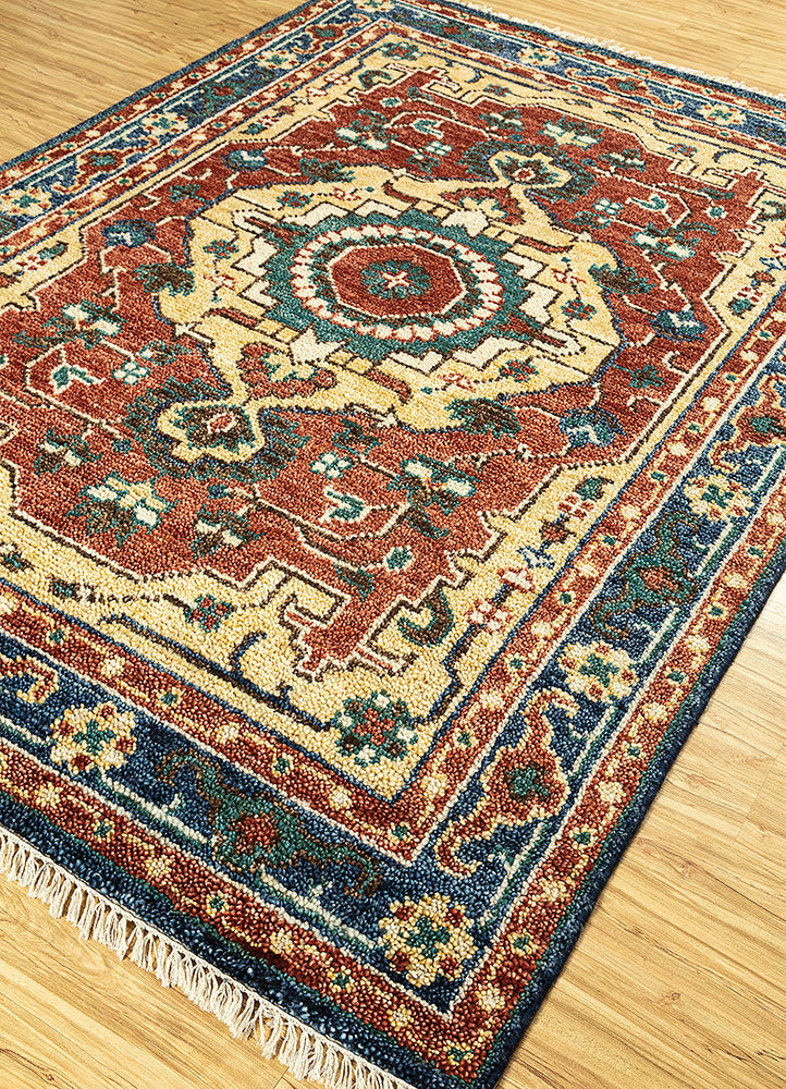 Medium Ruby/Navy Blue Hand Knotted Rugs