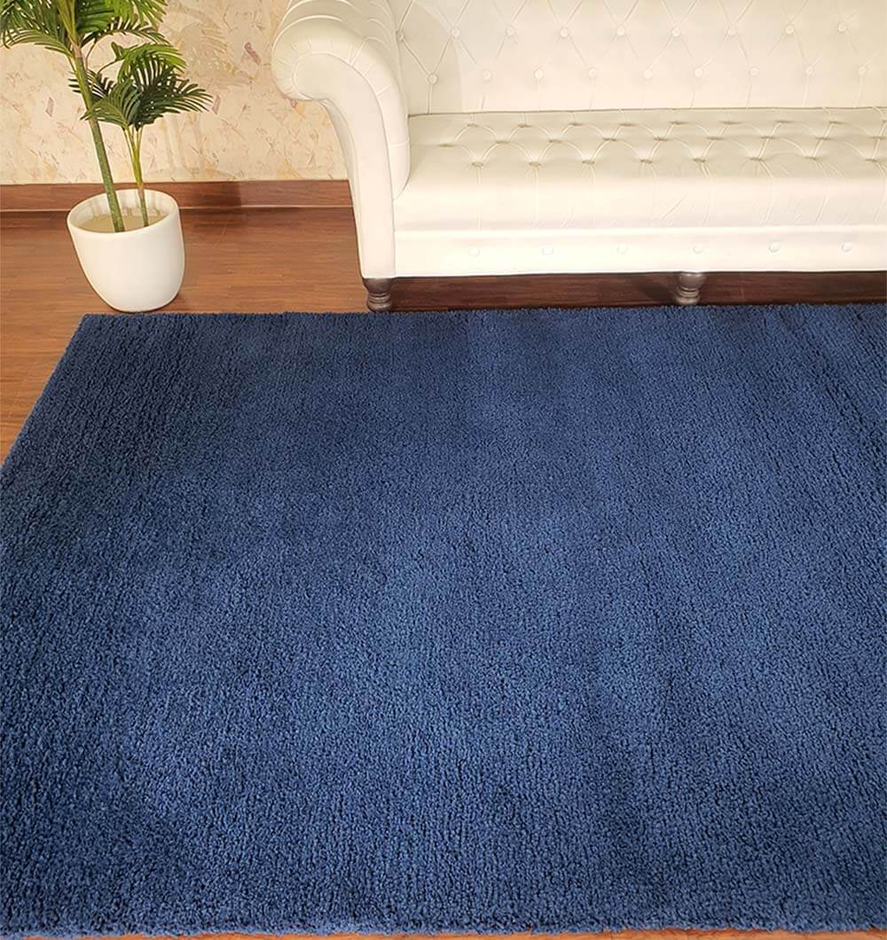 Navy Blue Handmade Shaggy Rug For Livingroom