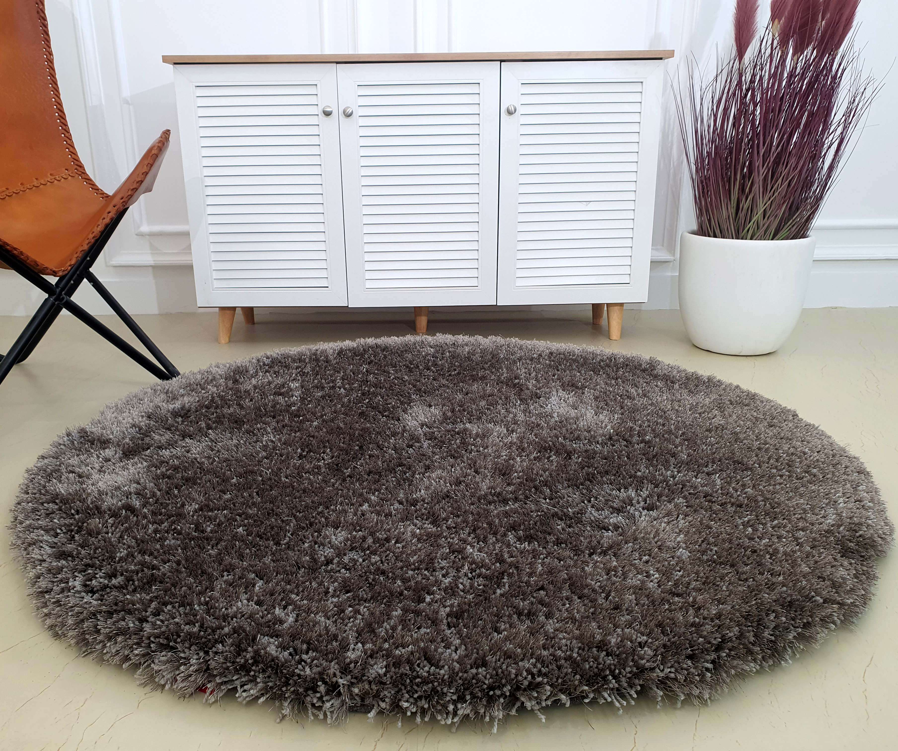 Grey Shaggy Rugs Round For Livingroom Bedroom Decor