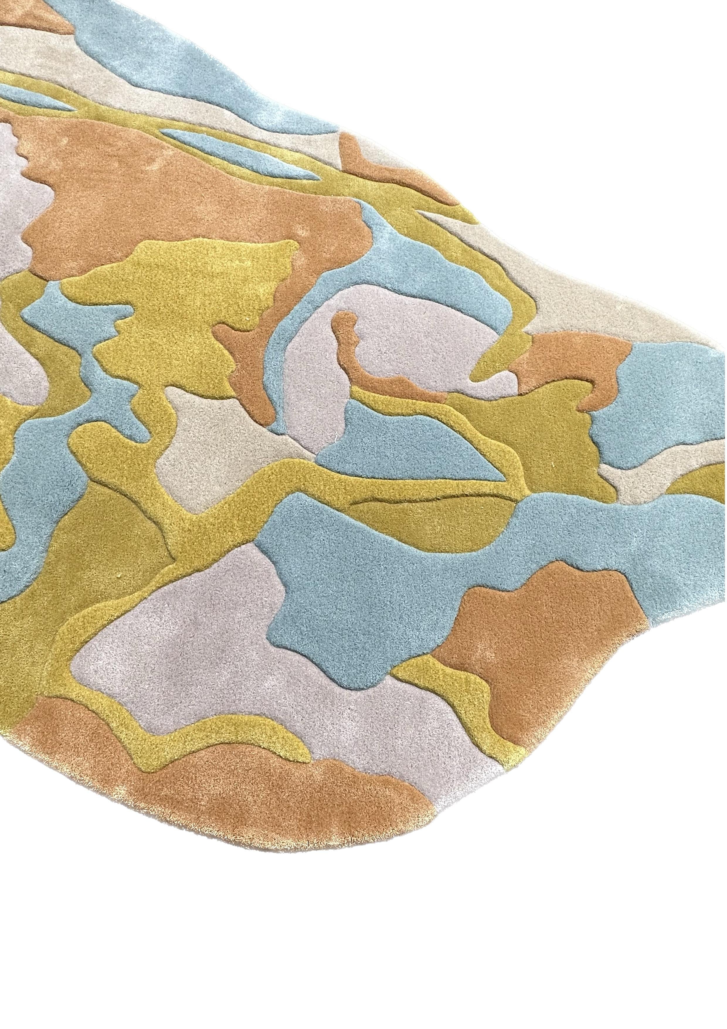 Irregular Abstract Organic Shape Hand Tufted Wool Rug Pastel Colours