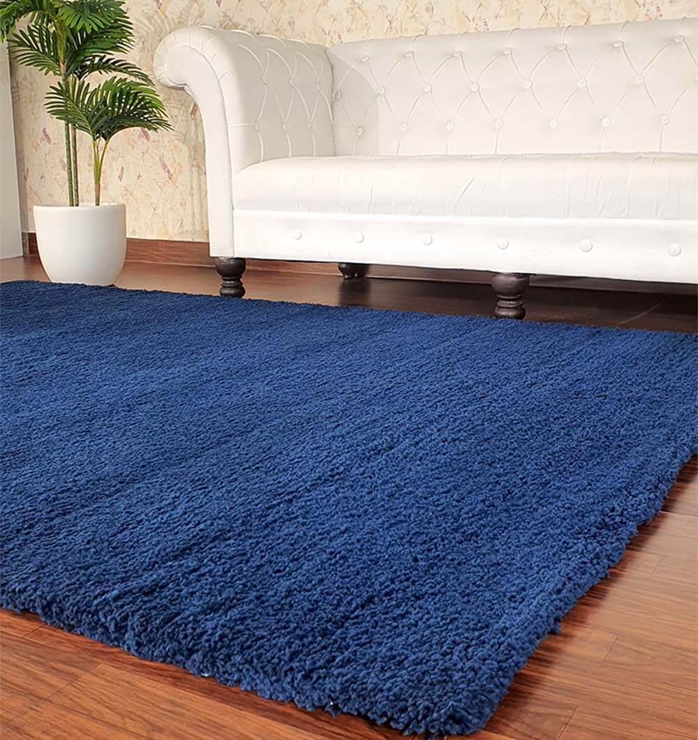 Navy Blue Handmade Shaggy Rug For Livingroom