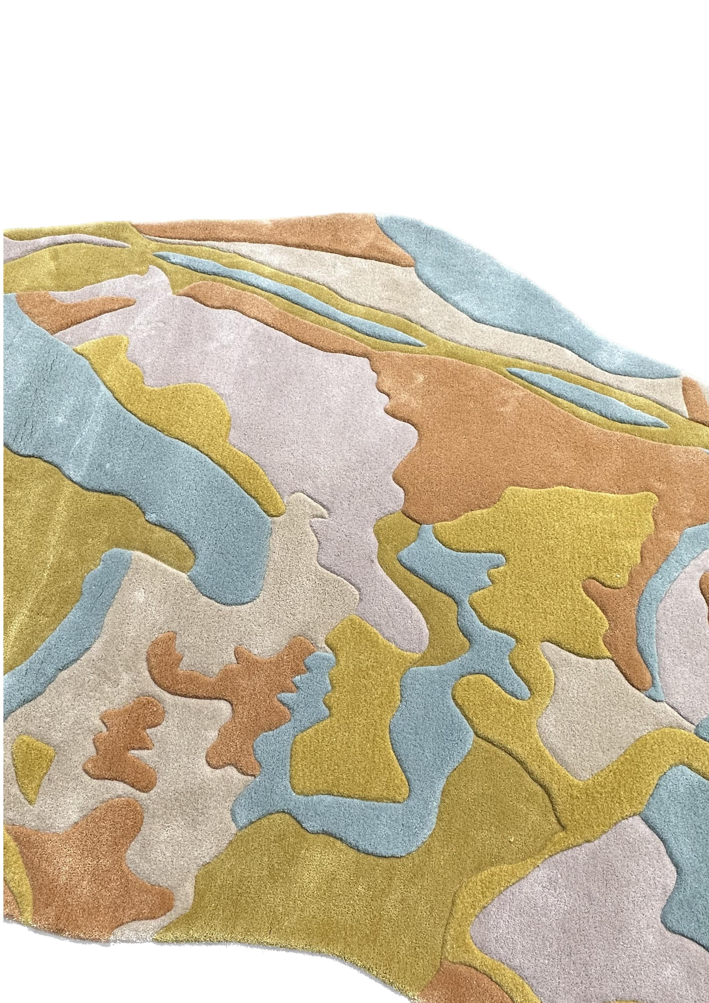 Irregular Abstract Organic Shape Hand Tufted Wool Rug Pastel Colours