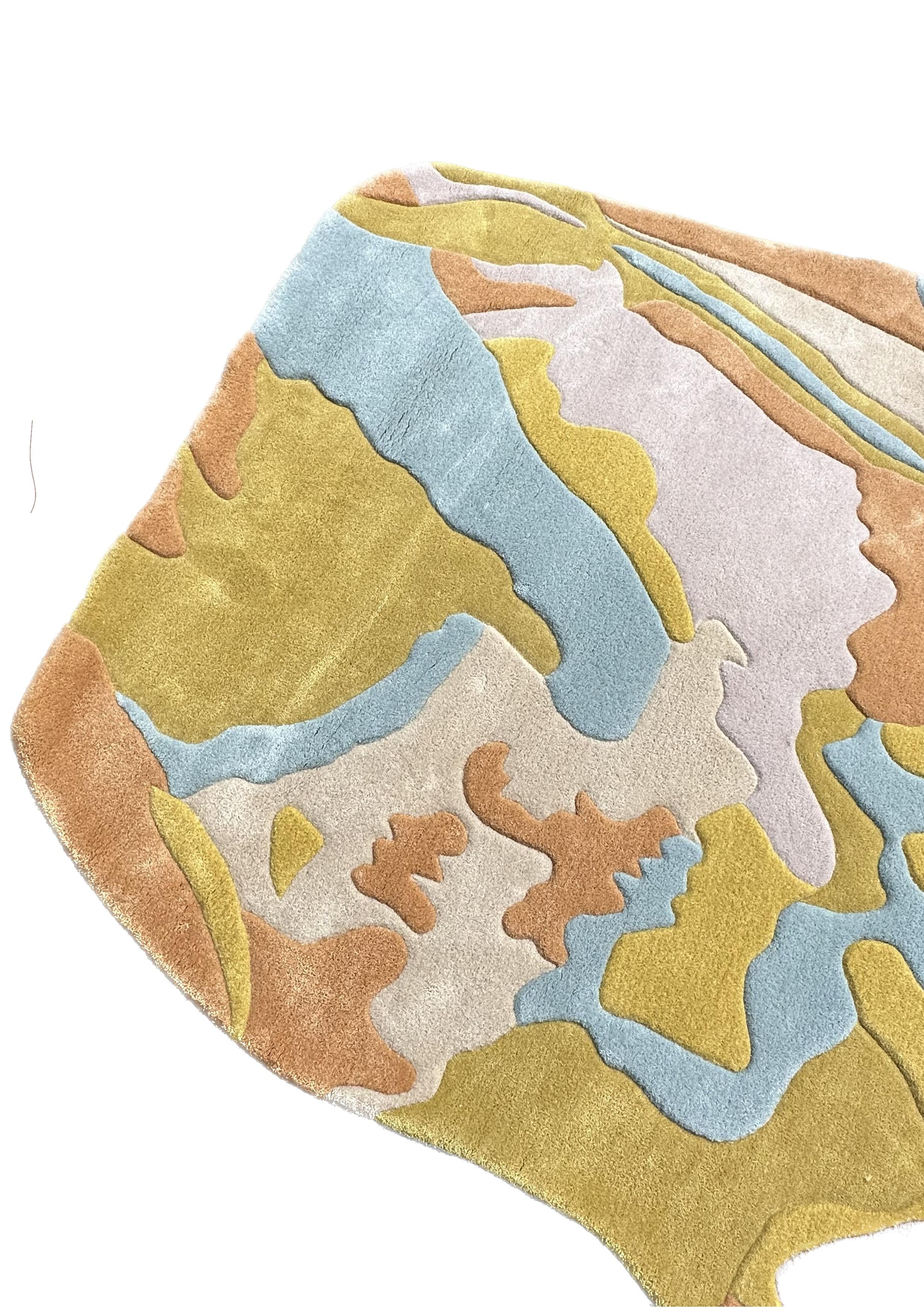 Irregular Abstract Organic Shape Hand Tufted Wool Rug Pastel Colours