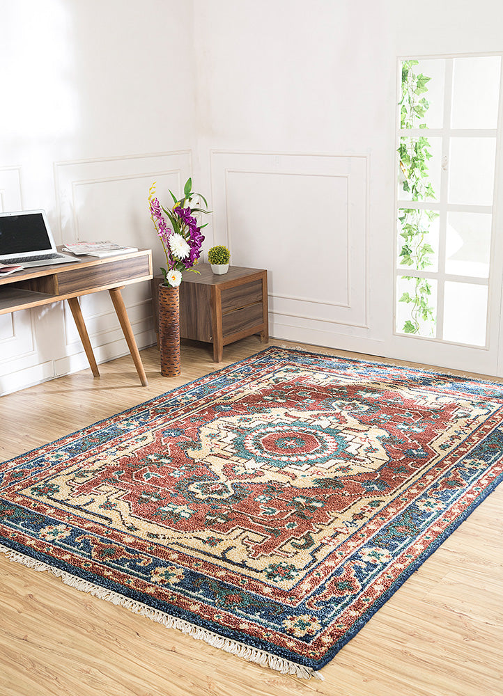 Medium Ruby/Navy Blue Hand Knotted Rugs