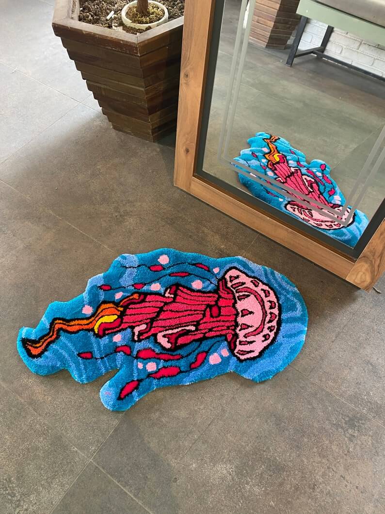 Floating Jellyfish Fluffy Tufted Rug
