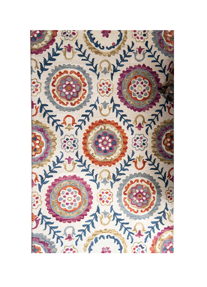 Mosaic Bloom Wool Rug - Vibrant Handcrafted Elegance