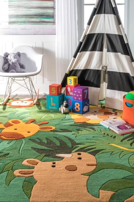 Green Safari Friends Area Rug