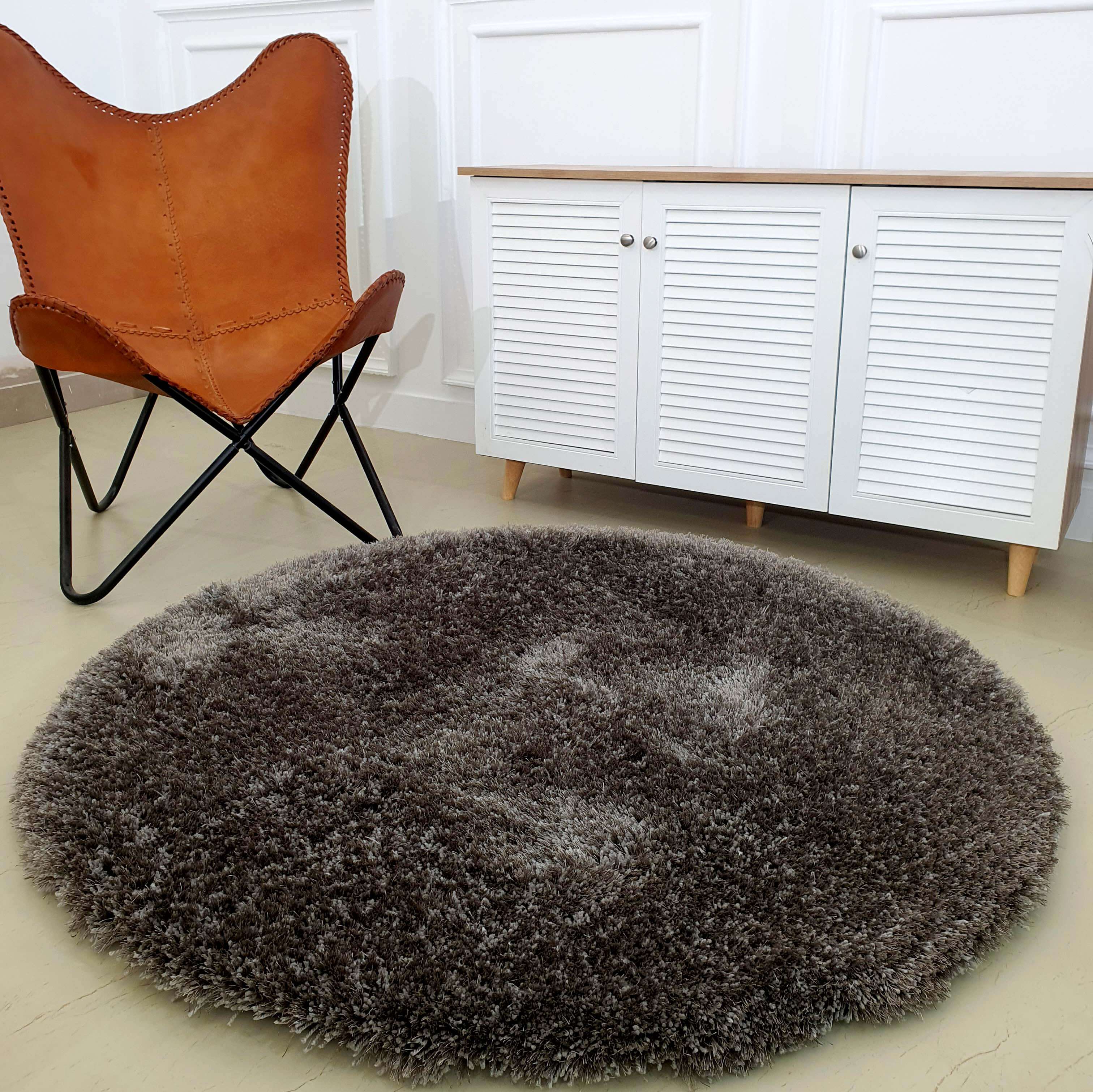 Grey Shaggy Rugs Round For Livingroom Bedroom Decor