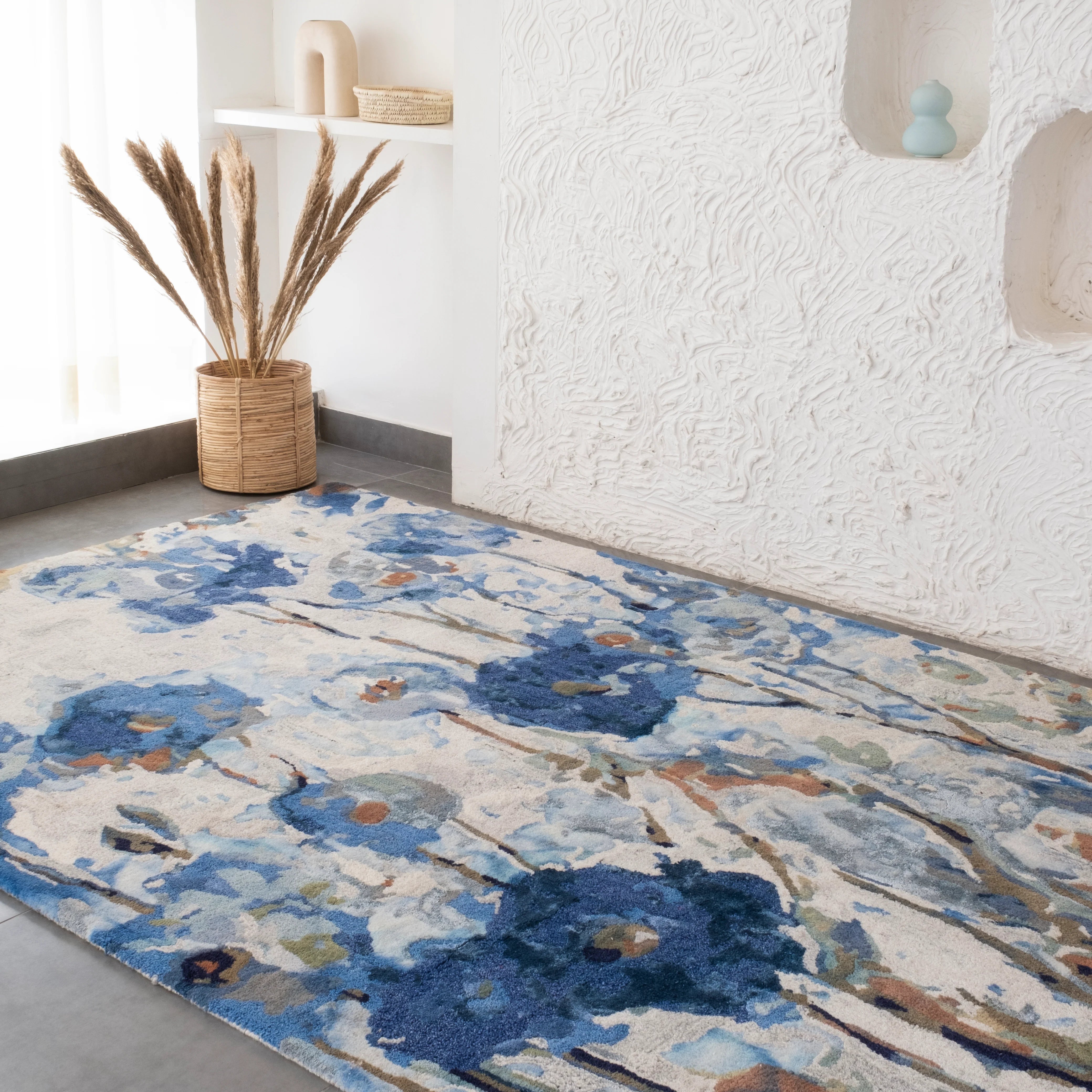 Azure Bloom Hand-Tufted Rug