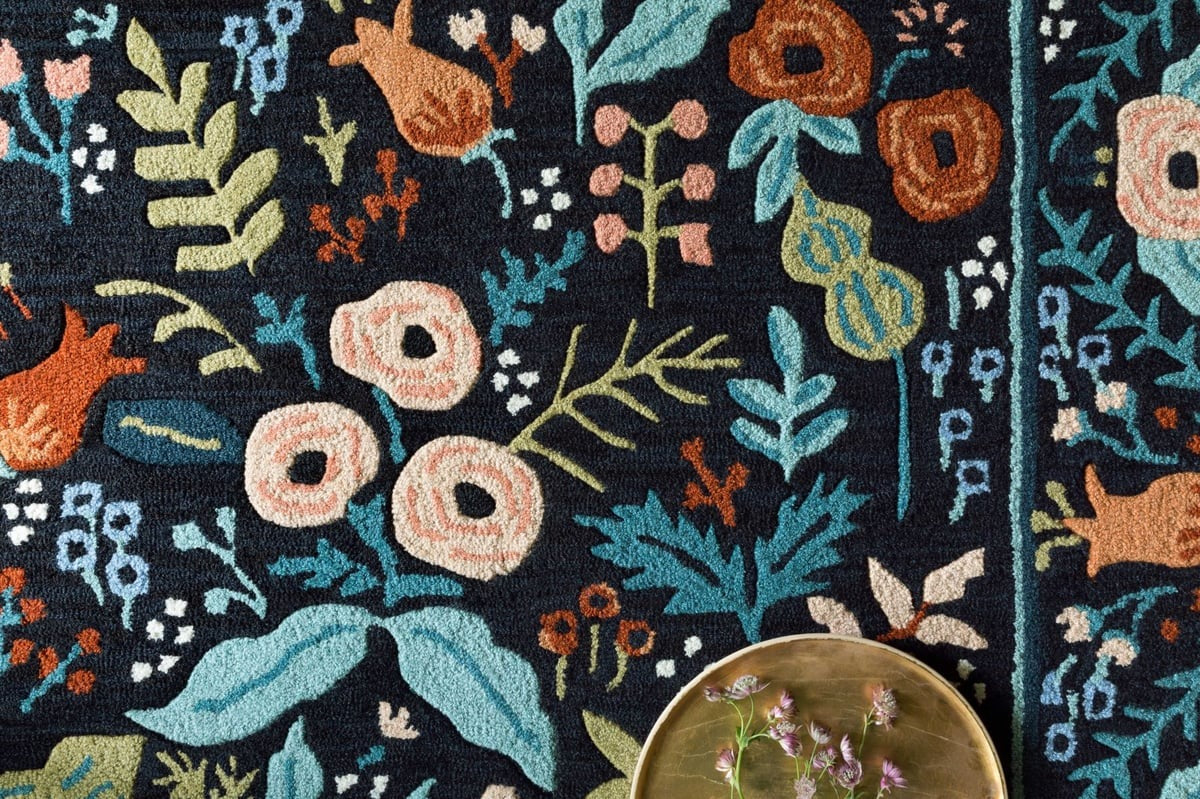 Les Fleurs Noir Botanical Rug