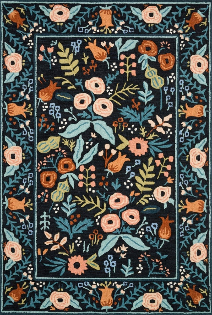 Les Fleurs Noir Botanical Rug
