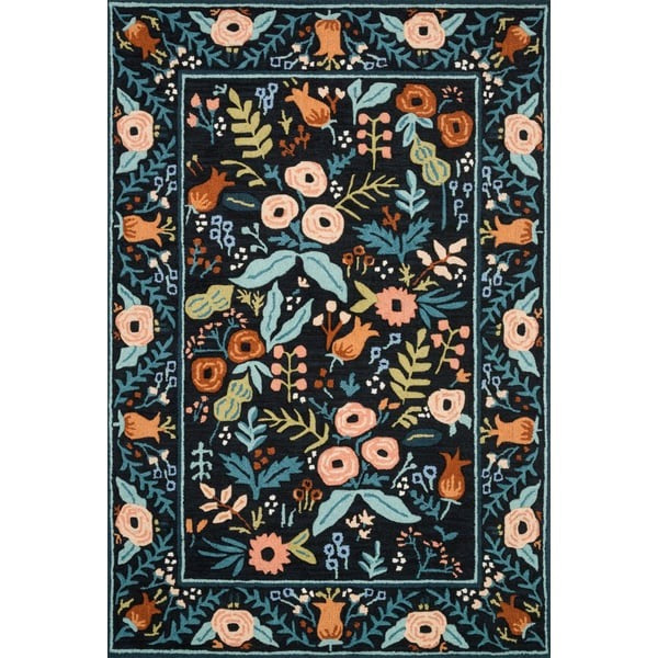 Les Fleurs Noir Botanical Rug