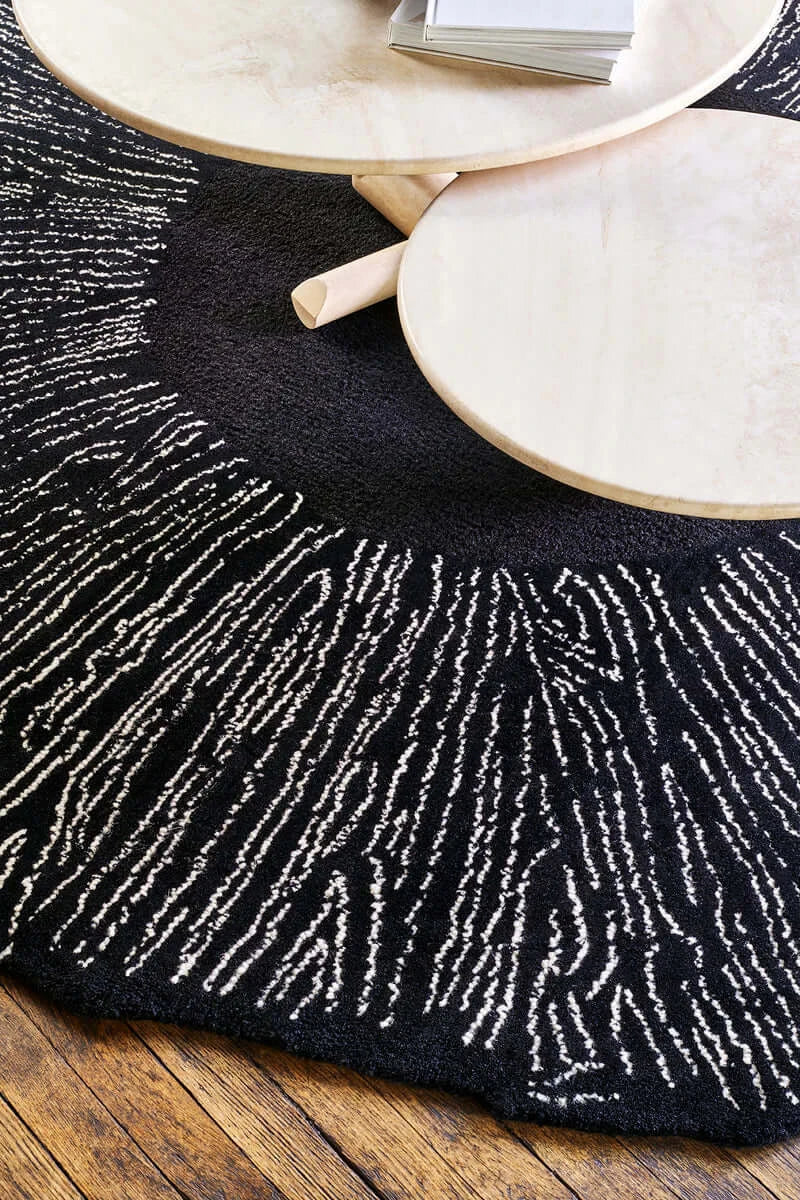 Black Flower Eye Irregular Shape Rug