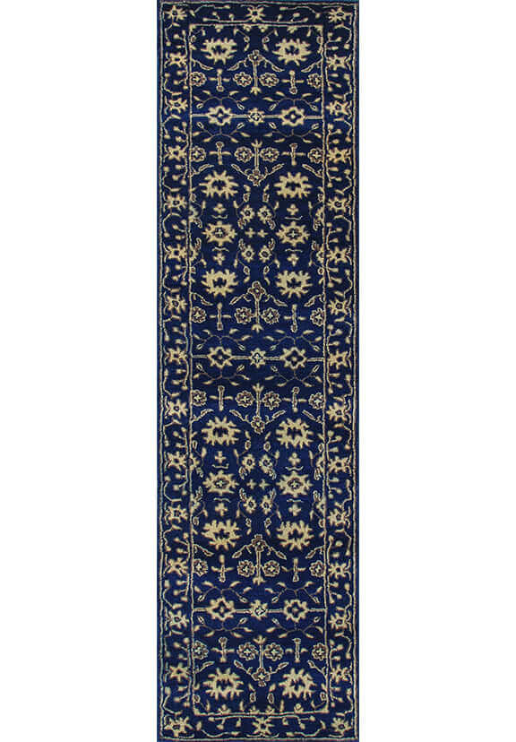 Royal blue Hand tufted runner with lemon yellow kilim pattern. (7474078187676)